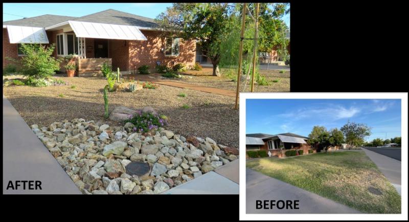Before & After with Xeriscape grass conversion 