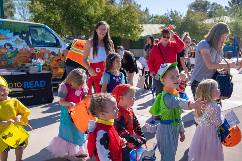 Photo of several kids in costumes at Halloween Boo at one of the Mesa library branches 